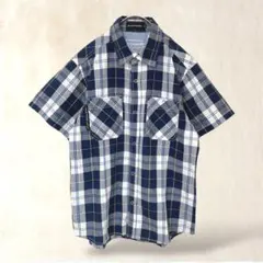 BLUE CROSS ブルークロス　半袖シャツ　L　青系　チェック柄　胸ポケットのサムネイル