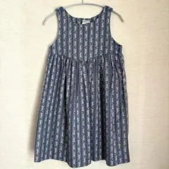 ローラアシュレイ 9-10歳 ブルー系ストライプに花柄 ノースリーブドレス