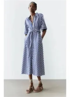 ZARA ストライプ　リネンブレント　ワンピース