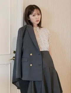 美品☆FRAY I.D ダブルブレストピークドラペルジャケット GRY