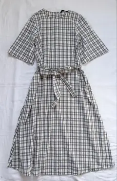 ZARA WOMAN ベルト付き　チェック柄　ロングワンピース　５部袖