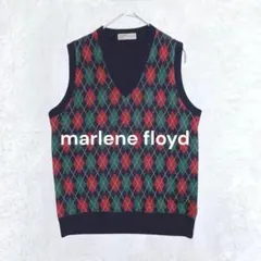 レトロヴィンテージ アーガイル柄Vネックニットベスト M ネイビー レイヤード♪