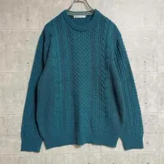 【イッカ】　ケーブルニット　（Ｍ）　メンズ　セーター　クルーネック　ブルー