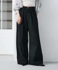 Kastane スーパーワイドネップデニムパンツ ブラック