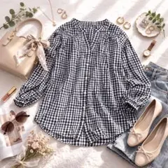 ♡グローバルワーク♡ブラウス　モノトーン　ギンガムチェック　スキッパー　レーヨン