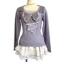 アクシーズファム BIGリボン パール　パープルニット レース ロリータクラロリ