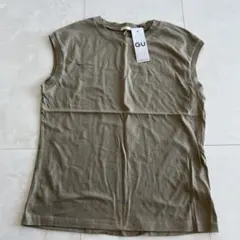 新品未使用タグ付きGUジーユーノースリースTシャツオリーブベージュカーキーM