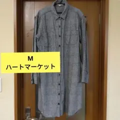 ハートマーケット シャツ ワンピース チュニック 長袖チェック柄 黒 白M