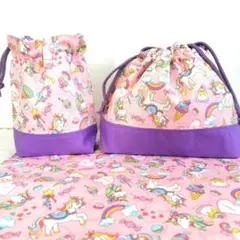 大きめ　お弁当袋セット　ハンドメイド　ユニコーン