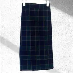 ジーユー タイトスカート ミモレ丈 チェック柄 ウエストゴム バックスリット