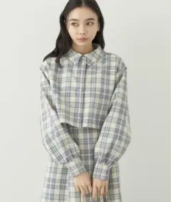 ジャケット　チェック　ブルー　アースミュージックアンドエコロジー　シャツ　青のサムネイル