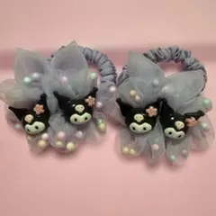 薄紫のリボンヘアゴム2個セット