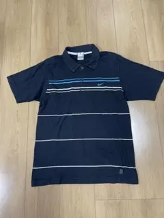 希少 00s NIKEテニス ポロシャツ S ボーダー 黒 青 スウッシュ レア