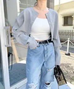 wwg リングドットコンパクトカーディガン