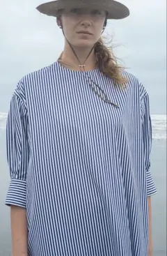 PINUE フロントギャザーシャツワンピース（STRIPE） S size - メルカリ