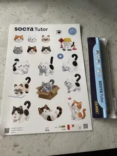 非売品　新品未使用 SOCRA Tutor 猫シール＆ペンセット