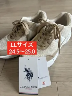 美品！U.S. POLO ASSN. ベージュモコモコ スニーカーLL 24.5のサムネイル