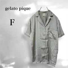 ジェラートピケ　半袖シャツのみ　ルームウェア くすみグリーン　サテン調　ロゴ刺繍