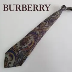 バーバリー ネクタイ 緑色 ペイズリー柄 シルク素材 高級ブランド【n8812】