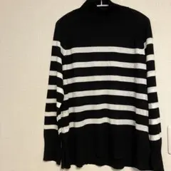 ZARA 黒白ストライプ タートルネックニット　レーヨン混　Ｍサイズ