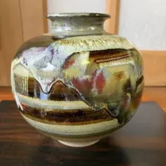 流し釉 窯変 陶器 花壺 花瓶 金彩 赤紫 壺 飾り壺 花器 華道具