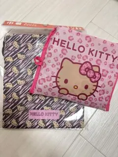 日焼けキティ　レオパード柄　ゼブラ柄　エコバッグ　巾着　2点セット