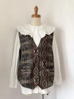 used レトロ 幾何学模様 織ベスト 古着 ヴィンテージ vintage