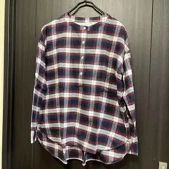 ネイビー・レッドチェック柄長袖シャツ M-L