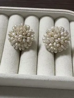 ヴィンテージ　淡水パール　ライスパール　シルバーカラーイヤリング