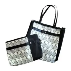 レディース トートバッグ ポーチ 2点セット モロッカン 黒/白