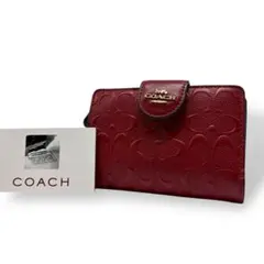 コーチ ミディアムコーナージップウォレット 二つ折り財布 シグネチャー レッド