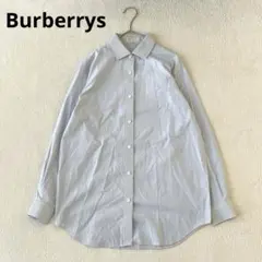 90s バーバリー 長袖シャツ ブルー系 無地×ストライプ サイズ42 XL