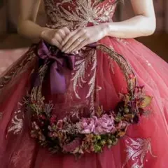 ウェディング　リースブーケ　ボルドー　ドライフラワー　ブートニア