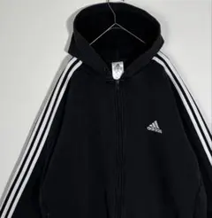 adidas アディダス　刺繍ロゴ　サイドライン　裏起毛　ジップアップパーカーのサムネイル