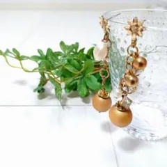 アンティーク調 ゴールド フラワー　ピアス 大ぶり パール