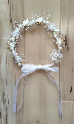 ホワイトパール 花 キッズカチューシャ