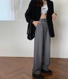 ハイウェスト　スラックス　Lサイズ　グレー