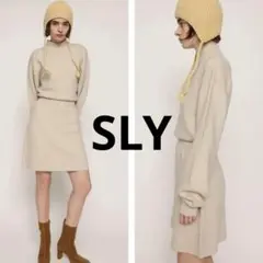 美品 SLY スライ アイボリー ハイネック ミニ丈ニットワンピース 長袖 2
