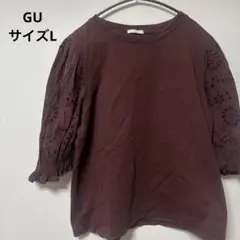 GU ジーユー レースコンビネーションプルオーバー 5分袖 ボルドー L