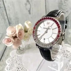 【希少】Swarovski スワロフスキー 腕時計 ストーンベゼル レッド調のサムネイル