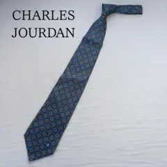 シャルルジョルダン ネクタイ 青色 小紋柄 イタリア製 シルク【n6493】