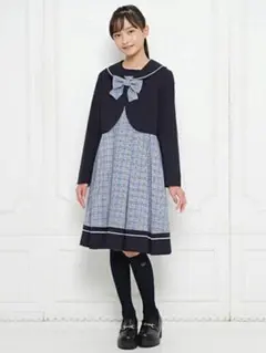 メゾピアノ ジュニア　ネイビー セーラー襟 チェックドレス 165