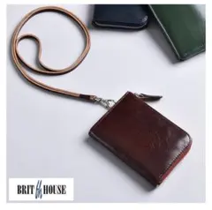 BRIT HOUSE L字ファスナー短財布 ネックストラップ付き　ネイビー