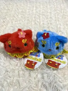 沖縄限定　ねこだんご シーサーだんご 赤 青 2体セット タグ付三英貿易 レア ねこだんご シーサーだんご 赤 青 2点セット ぬいぐるみ 三英貿易