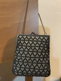 ヴィンテージ　ビーズ刺繍 パーティーバッグ アイボリー ブラック