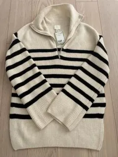 ✨新品未使用　H&M アイボリー・ブラックストライプ 長袖セーター XS