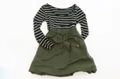 ストライプ　バルーン　ワンピース　長袖切替ワンピース