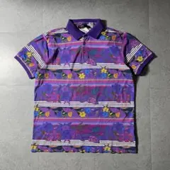 希少✨️ ETRO エトロ ポロシャツ 花柄 総柄 ボーダー パープル XLのサムネイル