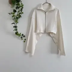 ［w closet］リブ編み長袖トップス（F）ダブルジップ クロップド丈
