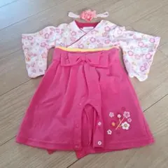 【ベビー着物　ベビー袴　花柄　ピンク　セレモニーロンパース】